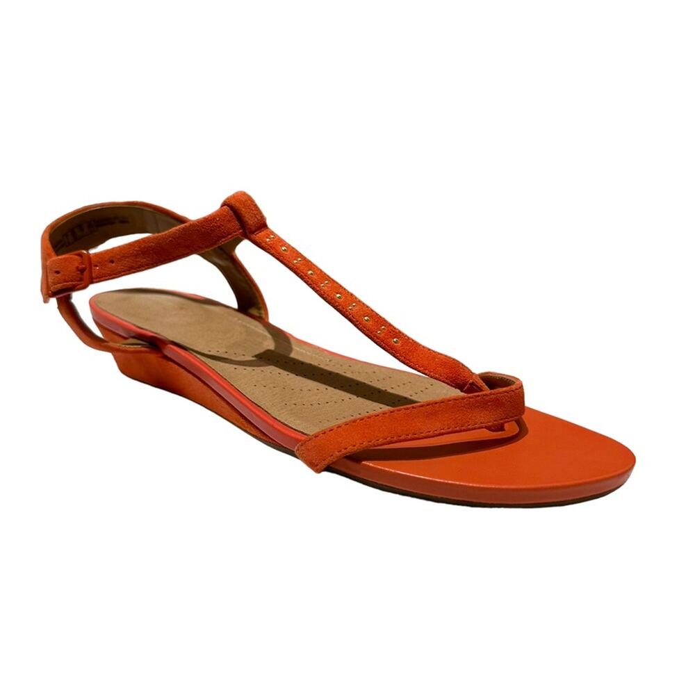 CLARKS ARTISAN Suede Parram Blanc low wedge sandal, size9.5 NWT, orange/coral - Picture 3 of 14